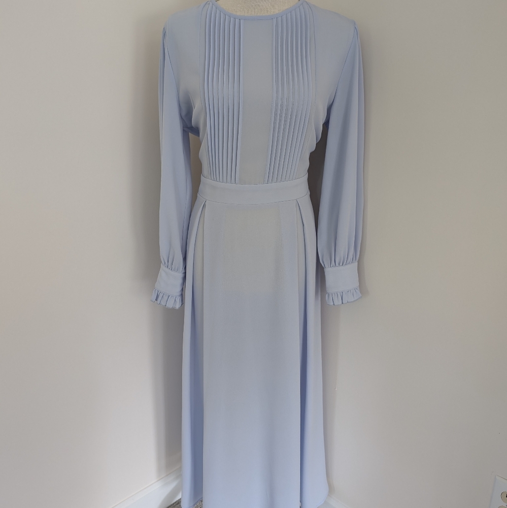 Elegant Light Blue Pleated Dress